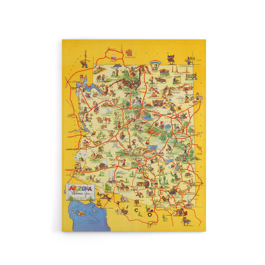 Map Avey 1942 Arizona Welcomes You Canvas Wall Art Print