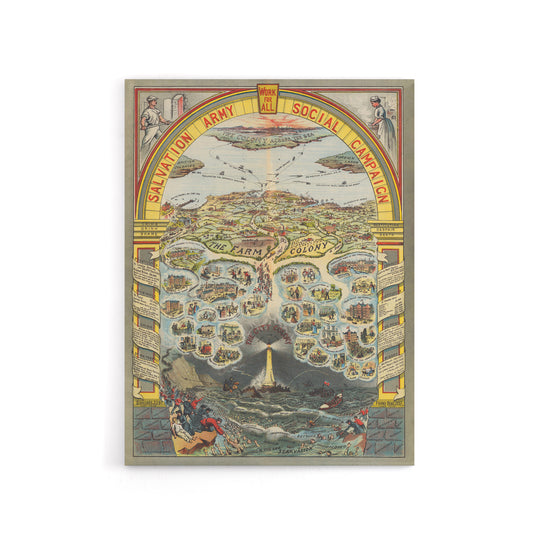 Map Salvation Army 1910 Work For All Canvas Wall Art Print