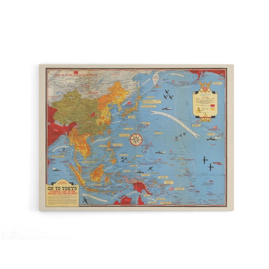 Invasion Map 1944 War WWII On To Tokyo Canvas Wall Art Print
