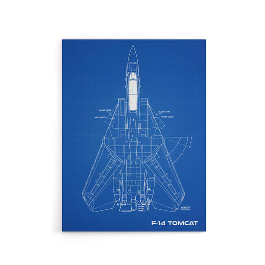 Grumman F 14 Tomcat US Fighter Blueprint Canvas Wall Art Print