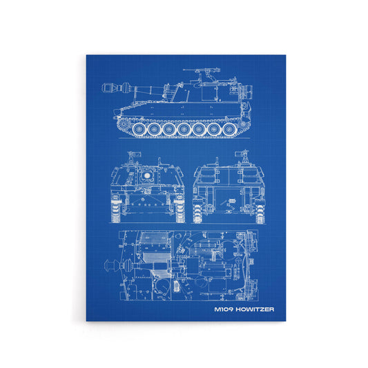 M109 Howitzer Artillery US Military Blueprint Canvas Wall Art Print