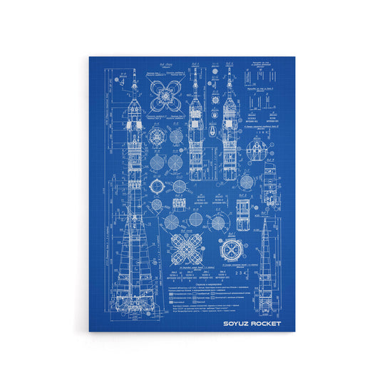 Soyuz Rocket USSR Soviet Space Blueprint Canvas Wall Art Print
