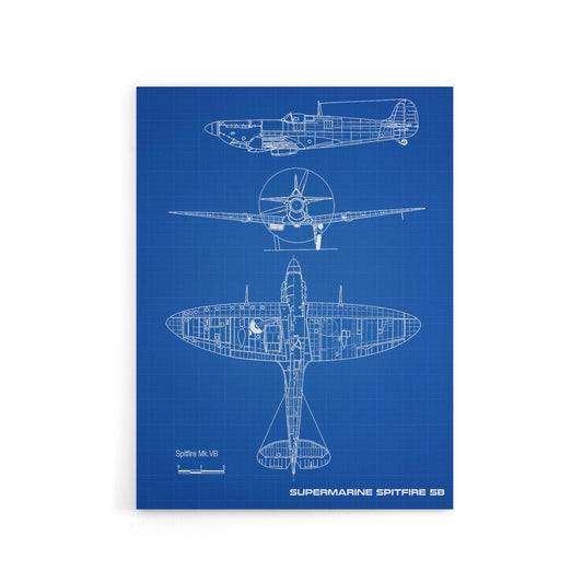 Supermarine Spitfire 5b Blueprint Canvas Wall Art Print