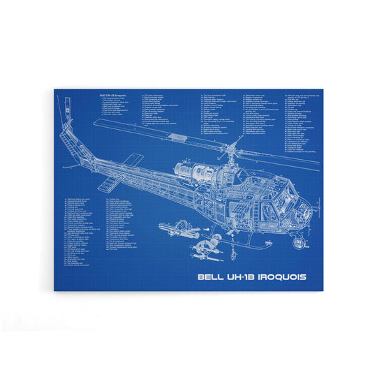 Bell UH 1b Iroquois USA Helicopter Blueprint Canvas Wall Art Print