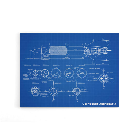 V 2 Rocket Aggregat 4 Ballistic Missile Blueprint Canvas Wall Art Print
