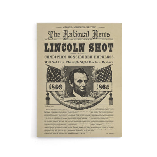 Abraham Lincoln Shot Newspaper Front Page Canvas Wall Art Print