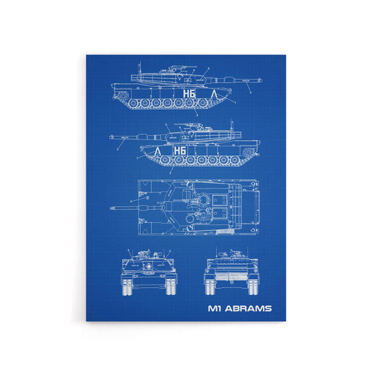 M1 Abrams US Main Battle Tank Blueprint Canvas Wall Art Print