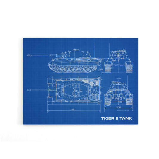 Tiger II German Heavy Tank Blueprint Plan Canvas Wall Art Print