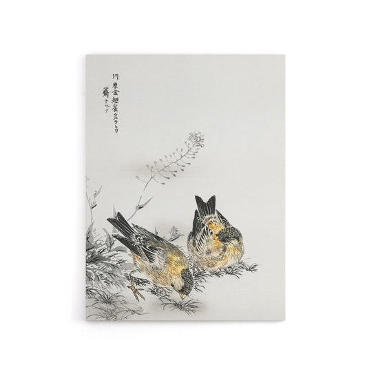 Greenfinch and Shepherd's Purse Plant Canvas Wall Art Print Kashu