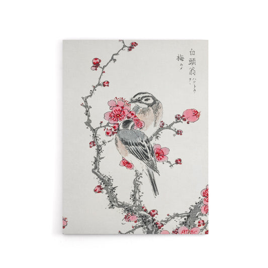 Pine Bunting and Plum Tree Japanese Canvas Wall Art Print Kashu
