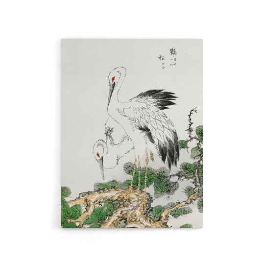 Stork and Pine Tree Japanese Canvas Wall Art Print Kashu