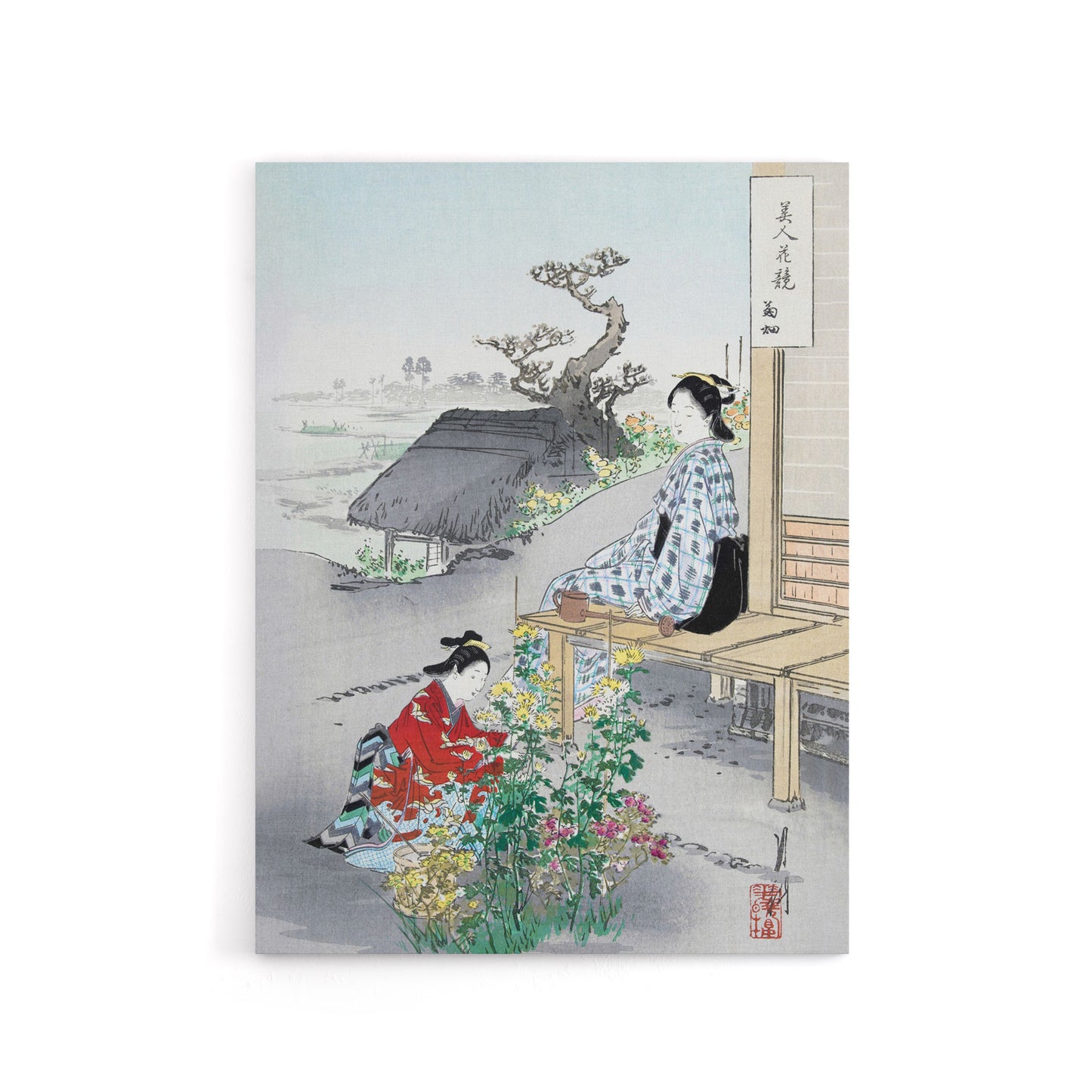 Caring For The Chrysanthemums Canvas Wall Art Print Ogata Gekko