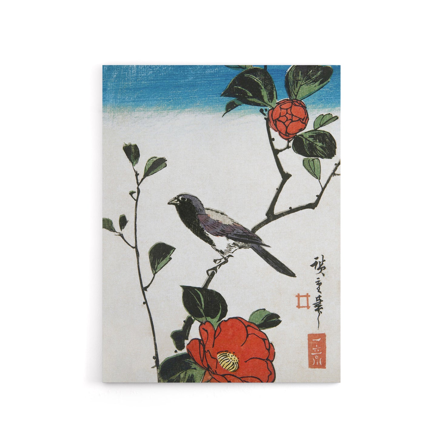 Japanese Bird On Camellia Branch Canvas Wall Art Print Hiroshige