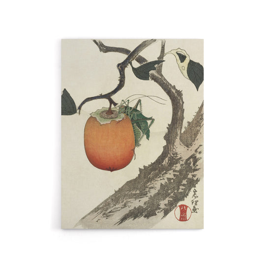 Persimmon Fruit With Grasshopper Canvas Wall Art Print Hokusai