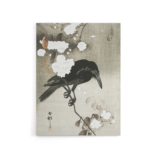 Crow With Cherry Blossom Flowers Canvas Wall Art Print Koson