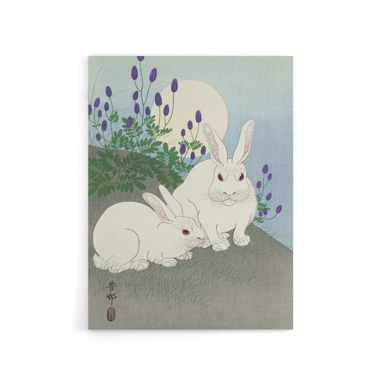 Two Rabbits At Full Moon Canvas Wall Art Print Ohara Koson