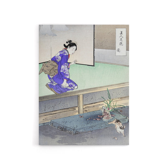 Orchid Broken Plant Pot and Cat Canvas Wall Art Print Ogata Gekko