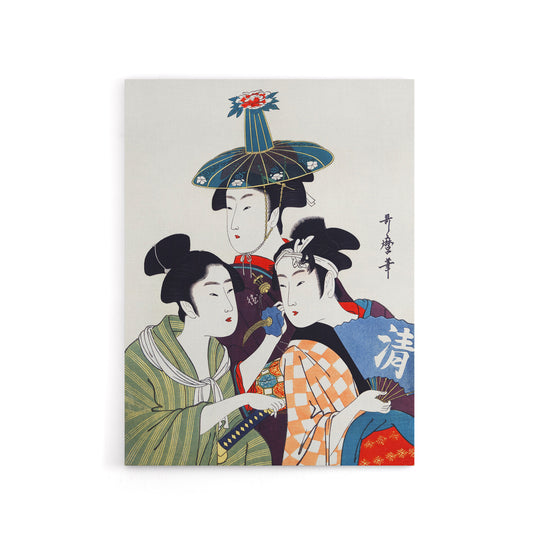 Young Men in Colourful Garments Canvas Wall Art Print Kitagawa