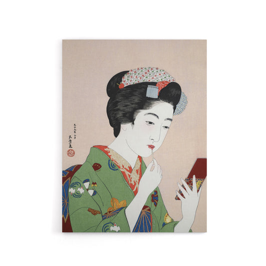 Woman Applying Rouge Lipstick Canvas Wall Art Print Hashiguchi