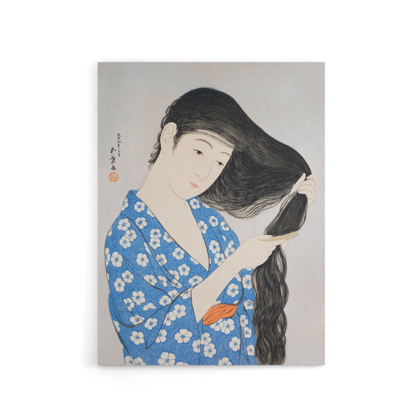 Woman Combing Her Hair Canvas Wall Art Print Goyo Hashiguchi