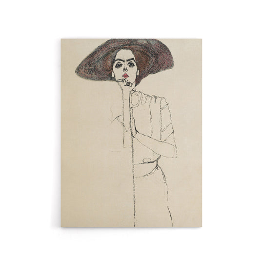 Portrait of a Woman with a Hat Canvas Wall Art Print Egon Schiele