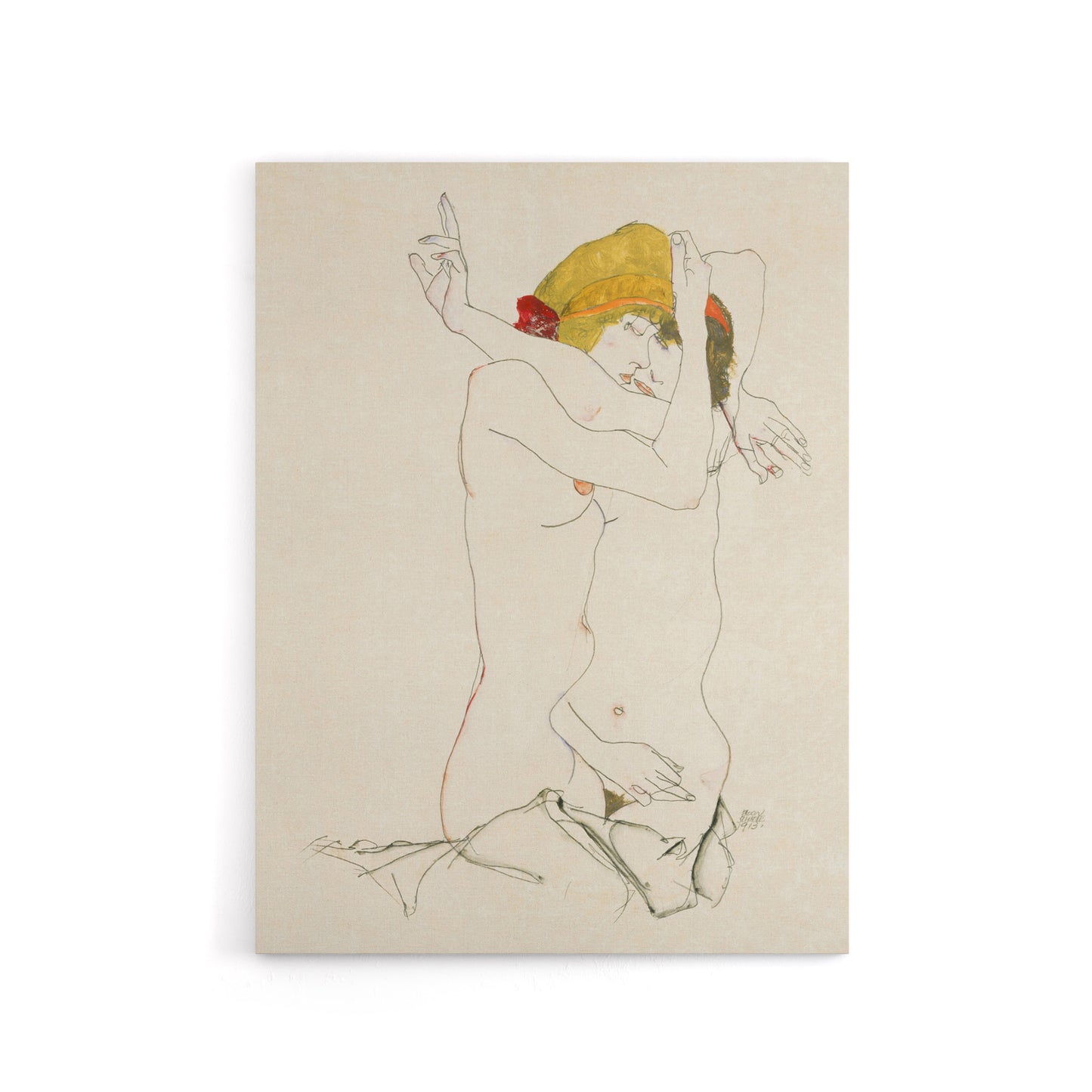 Two Women Embracing Painting Nude Canvas Wall Art Print Schiele