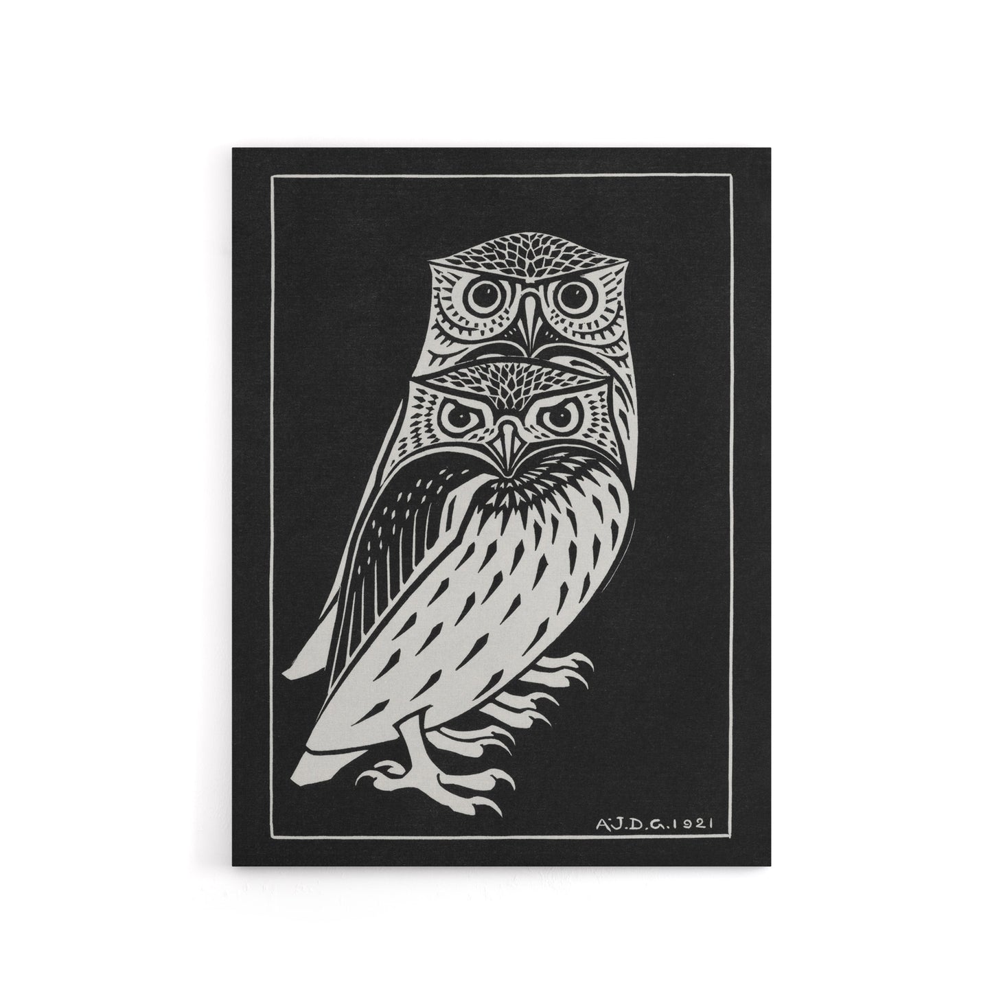 Two Owls Vintage Animal Painting Canvas Wall Art Print de Graag