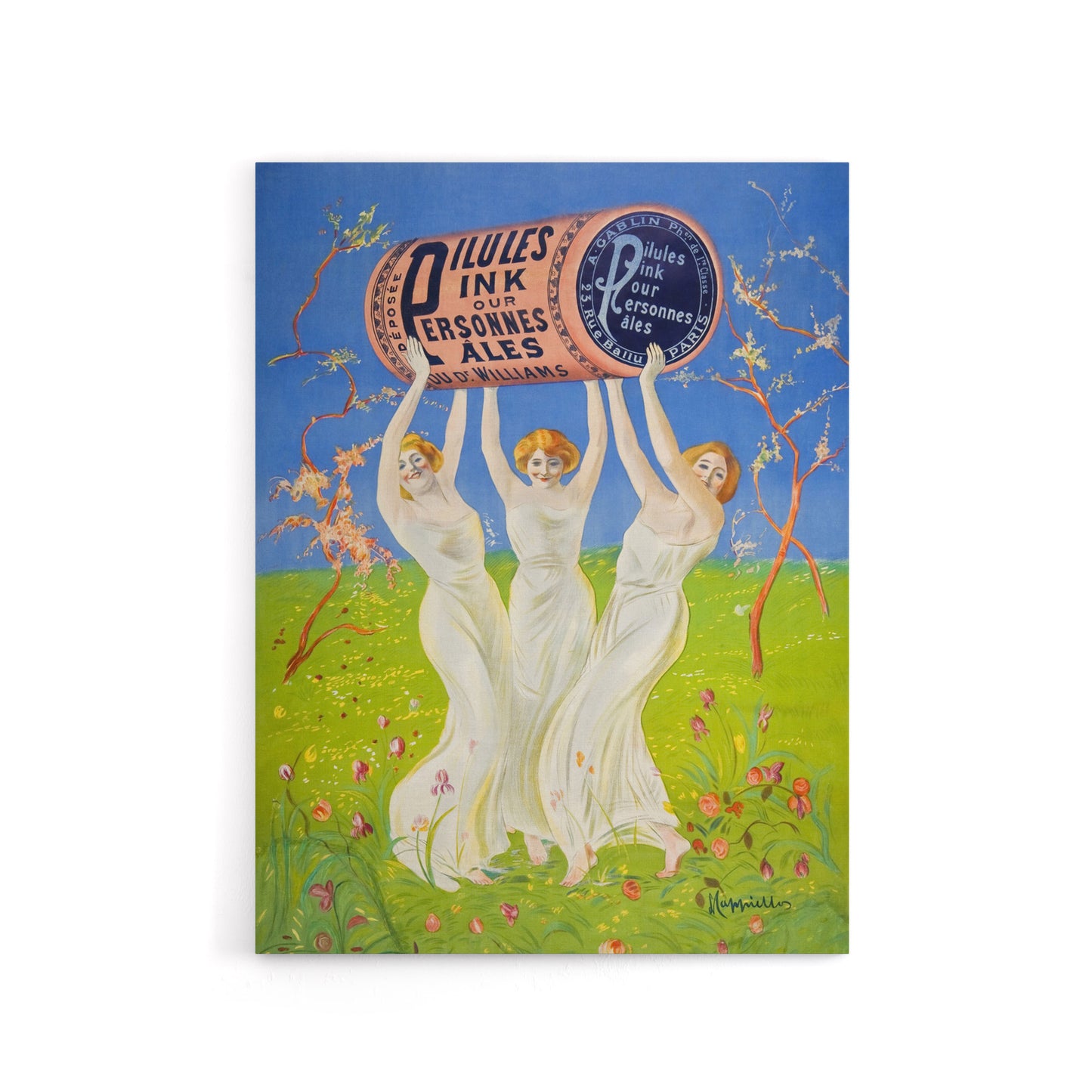 Pink Pills Pale People Vintage Ad Canvas Wall Art Print Cappiello