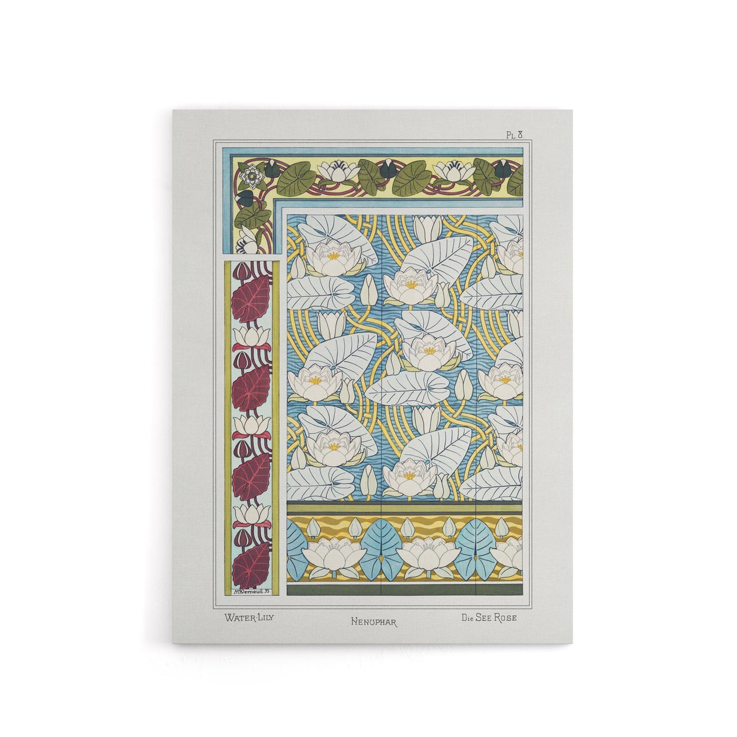Water Lily Patterns Canvas Wall Art Print Vintage Floral Verneuil