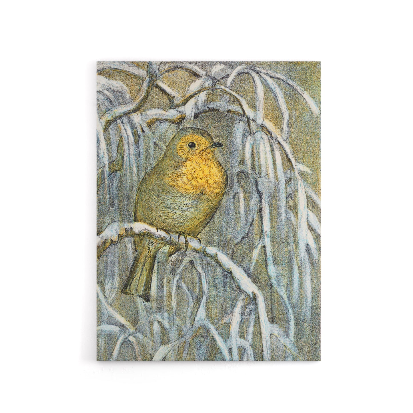 Robin on Snowy Tree Branch Canvas Wall Art Print van Hoytema