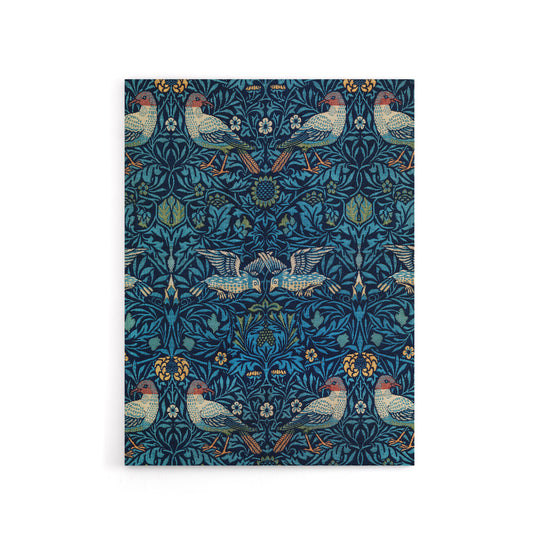 Birds and Flowers Blue Pattern Canvas Wall Art Print Morris