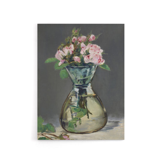 Moss Roses in a Vase Oil Painting Manet Vintage Canvas Wall Art