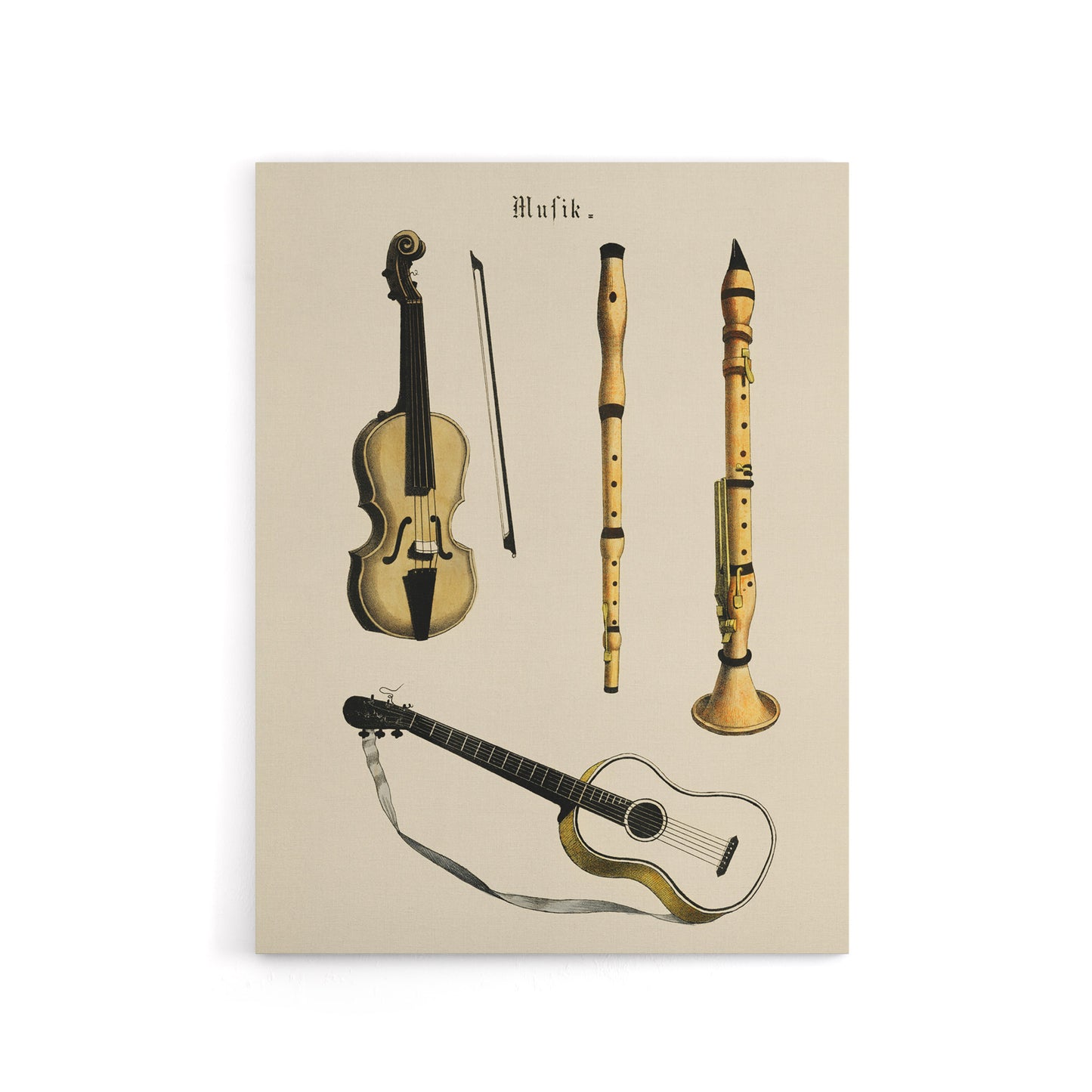 Violin Guitar and Flutes Musical Vintage Canvas Wall Art