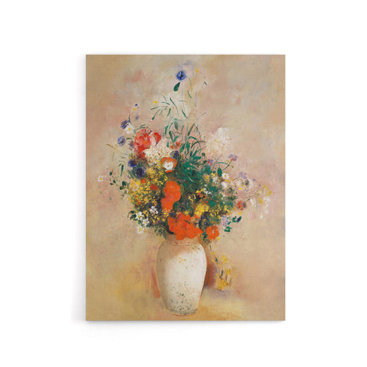 Vase of Flowers in Pink Background Redon Vintage Canvas Wall Art