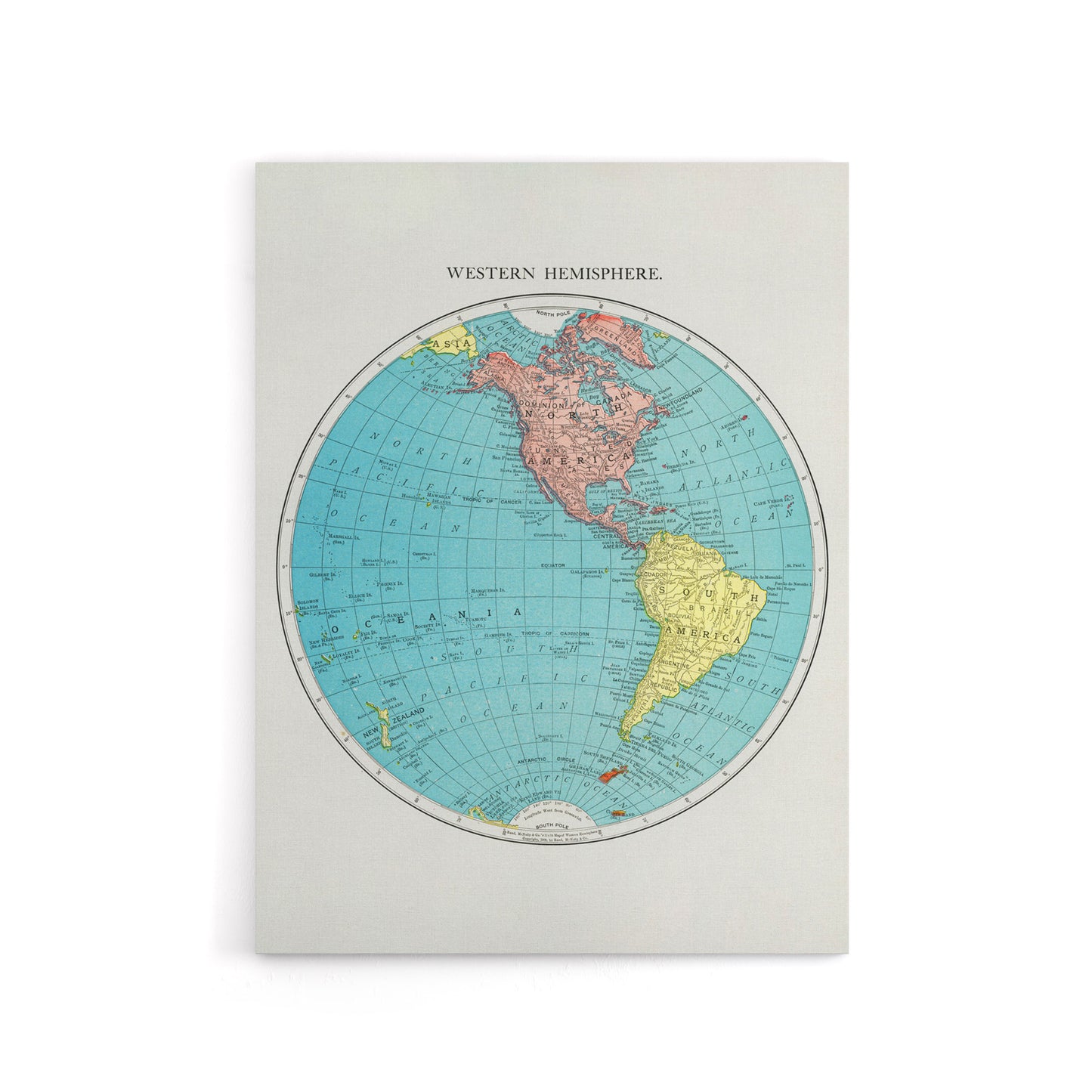 Western Hemisphere 1908 Map Rand McNally Vintage Canvas Wall Art