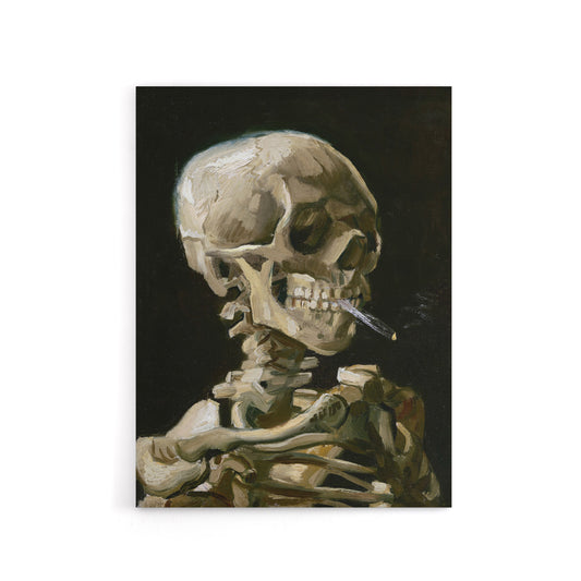 Skeleton with Burning Cigarette Van Gogh Vintage Canvas Wall Art
