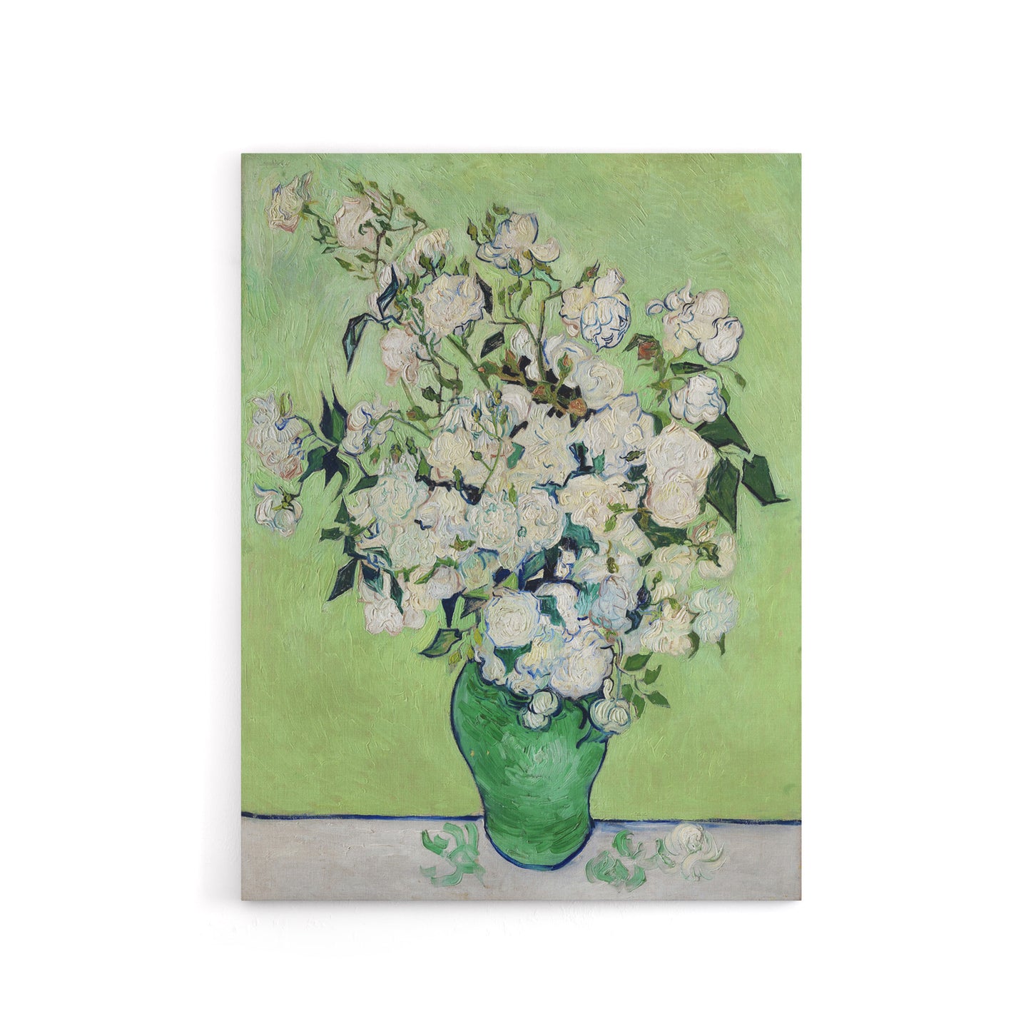 White Roses In Green Vase Van Gogh Vintage Canvas Wall Art