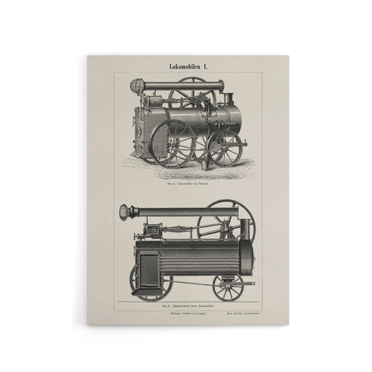 Lokomobilen Locomotive Steam Train Engine Vintage Canvas Wall Art