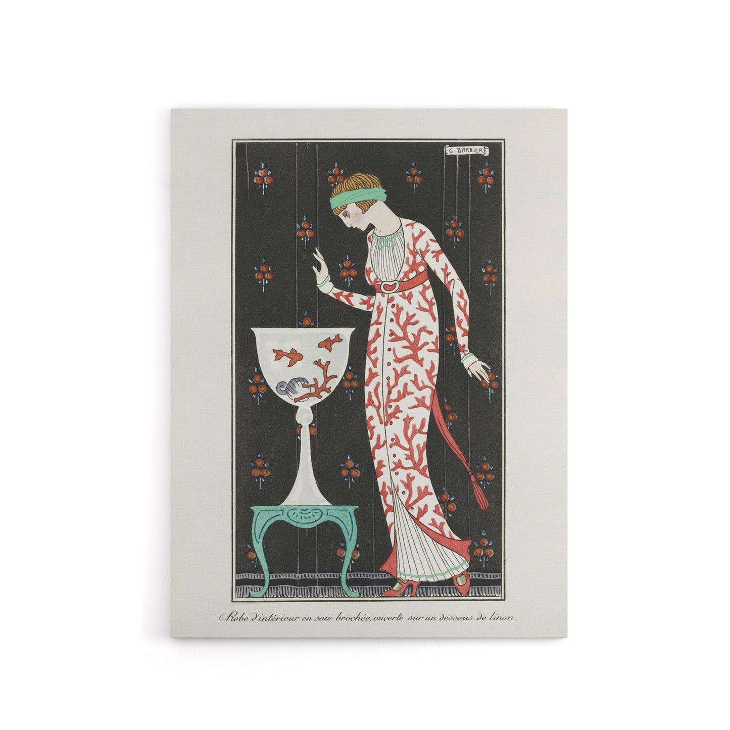 Coral Evening Dress Fashion Advert Barbier Canvas Wall Art