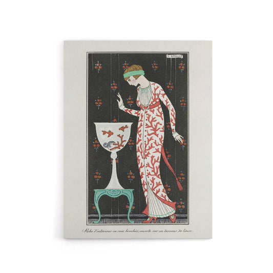 Coral Evening Dress Fashion Advert Barbier Canvas Wall Art