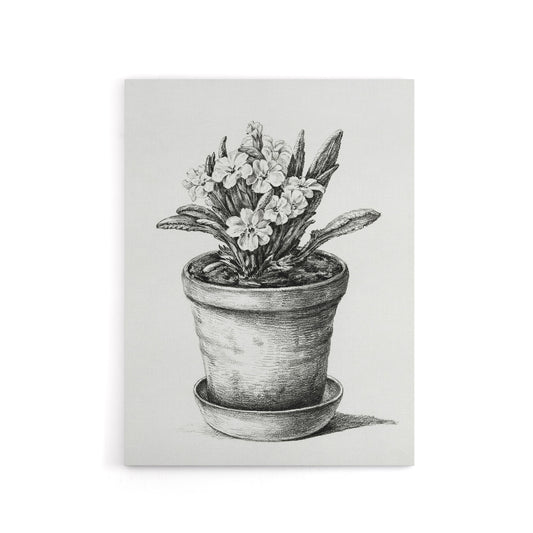 Potted Flowering Plant Pencil Drawing Bernard Canvas Wall Art
