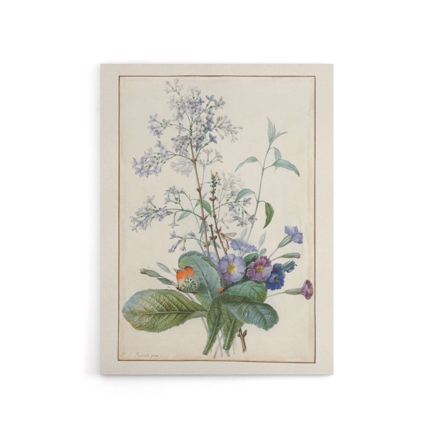 Bouquet of Flowers with Insects Redoute Vintage Canvas Wall Art