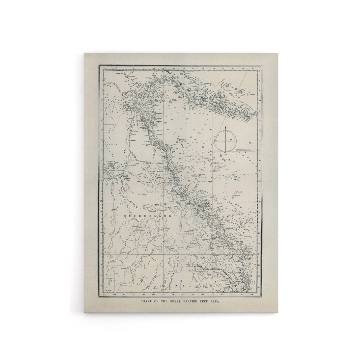 Great Barrier Reef Area Chart Map Kent Canvas Wall Art Print