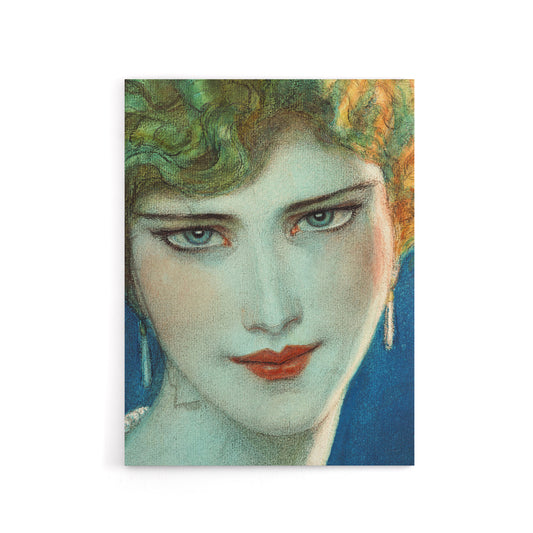 Face of Blonde Girl with Earrings W T Benda Canvas Wall Art Print