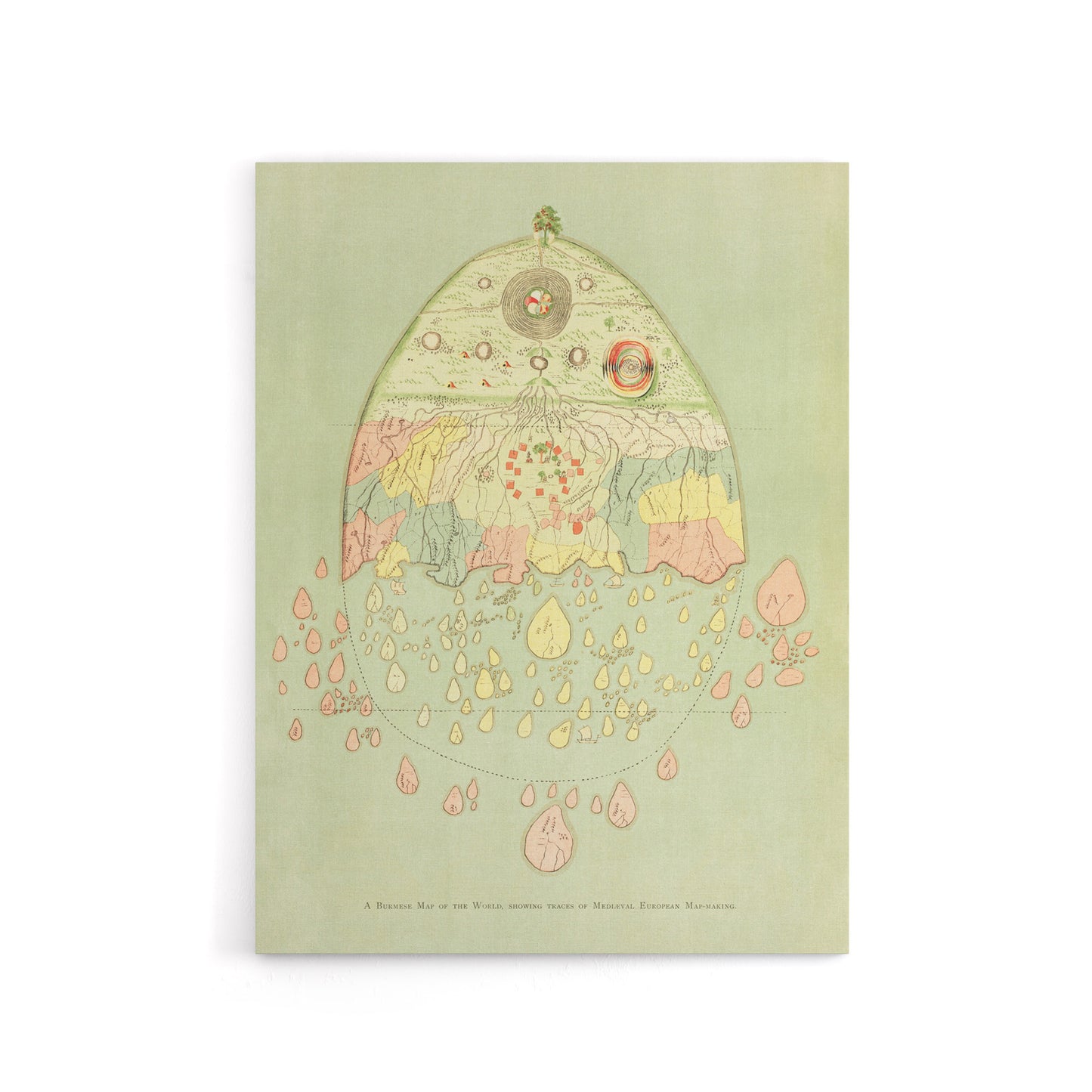 Vintage Burmese Map of the World Griggs Canvas Wall Art Print