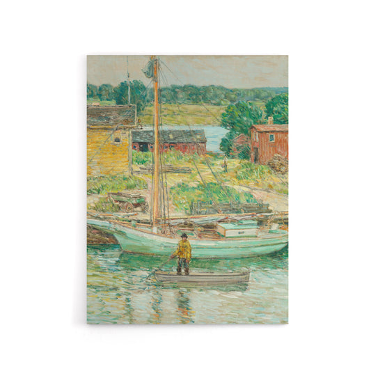 Oyster Sloop Sailboat in Cos Cob Harbour Hassam Canvas Wall Art Print