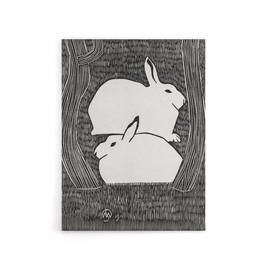 Two Stylised Snow Hares Samuel J De Mesquita Canvas Wall Art Print