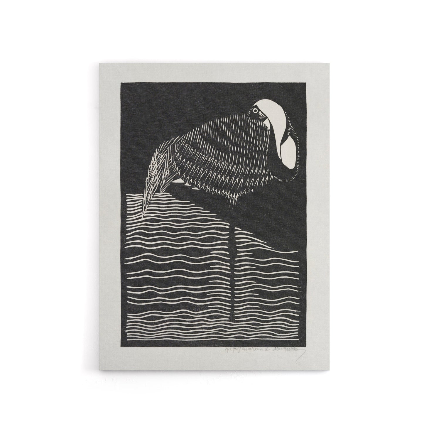 Stylised White Necked Crane De Mesquita Canvas Wall Art Print