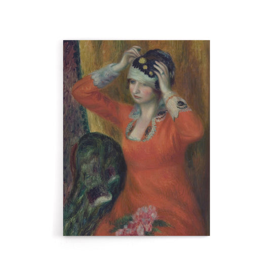 Girl in Red Dress Pinning on Hat Glackens Canvas Wall Art Print
