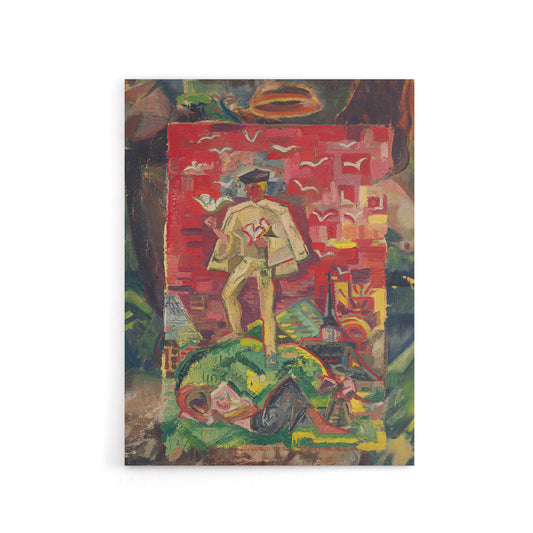 Man In Folk Costume Surreal Kubincan Canvas Wall Art Print